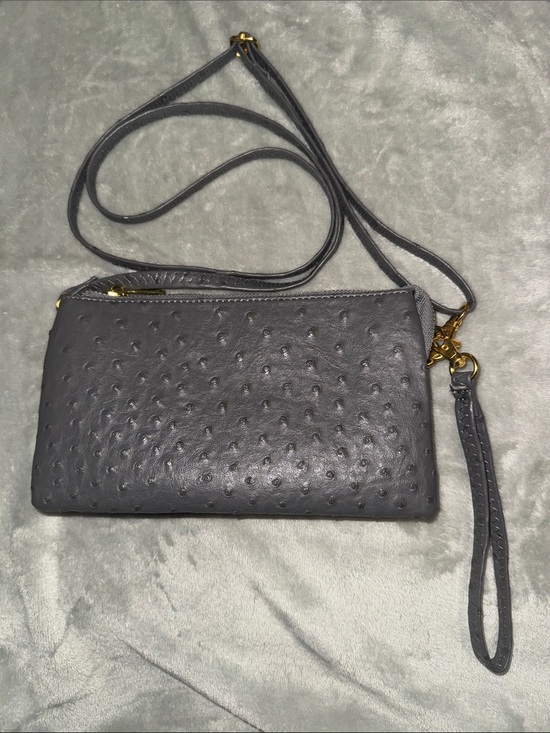 Handbags - Dark Gray Faux Ostrich Crossbody Wristlet/Purse - Women's Bag